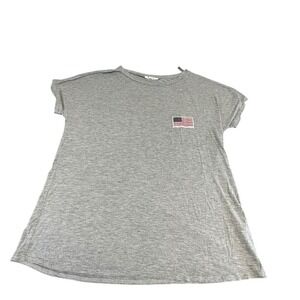BOMBOM Gray‎ American Flag Patch T-Shirt Dress Casual Comfy Made in USA